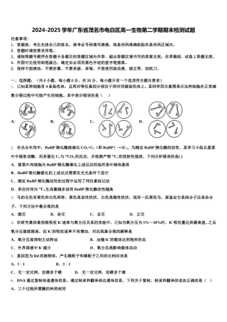 2024-2025学年广东省茂名市电白区高一生物第二学期期末检测试题含解析