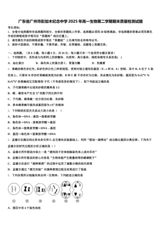 广东省广州市彭加木纪念中学2025年高一生物第二学期期末质量检测试题含解析