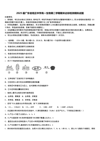 2025届广东省培正中学高一生物第二学期期末达标检测模拟试题含解析