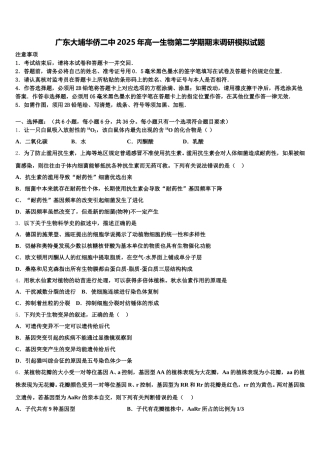 广东大埔华侨二中2025年高一生物第二学期期末调研模拟试题含解析