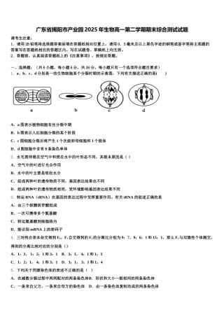 广东省揭阳市产业园2025年生物高一第二学期期末综合测试试题含解析