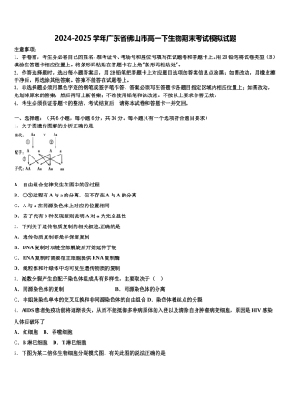 2024-2025学年广东省佛山市高一下生物期末考试模拟试题含解析