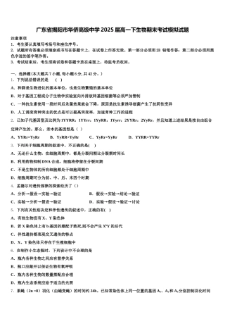 广东省揭阳市华侨高级中学2025届高一下生物期末考试模拟试题含解析