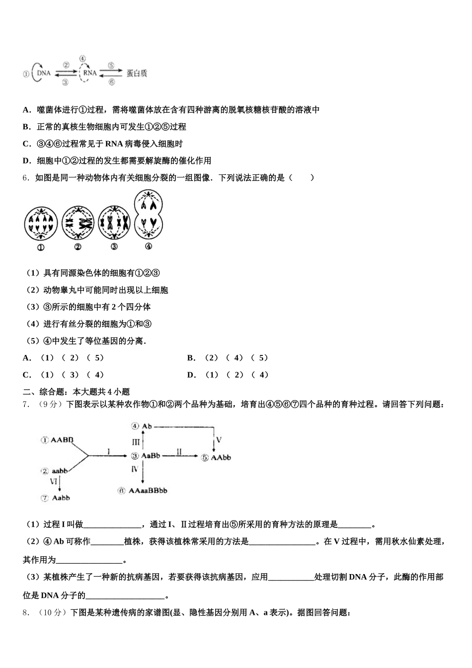 2025届广东惠州市高一生物第二学期期末质量跟踪监视模拟试题含解析_第2页