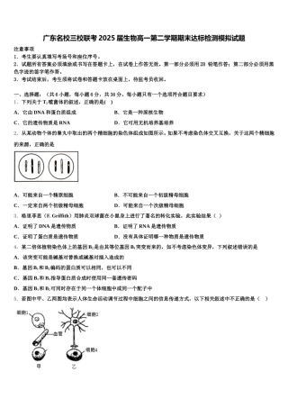 广东名校三校联考2025届生物高一第二学期期末达标检测模拟试题含解析