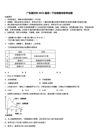 广东惠州市2025届高一下生物期末联考试题含解析