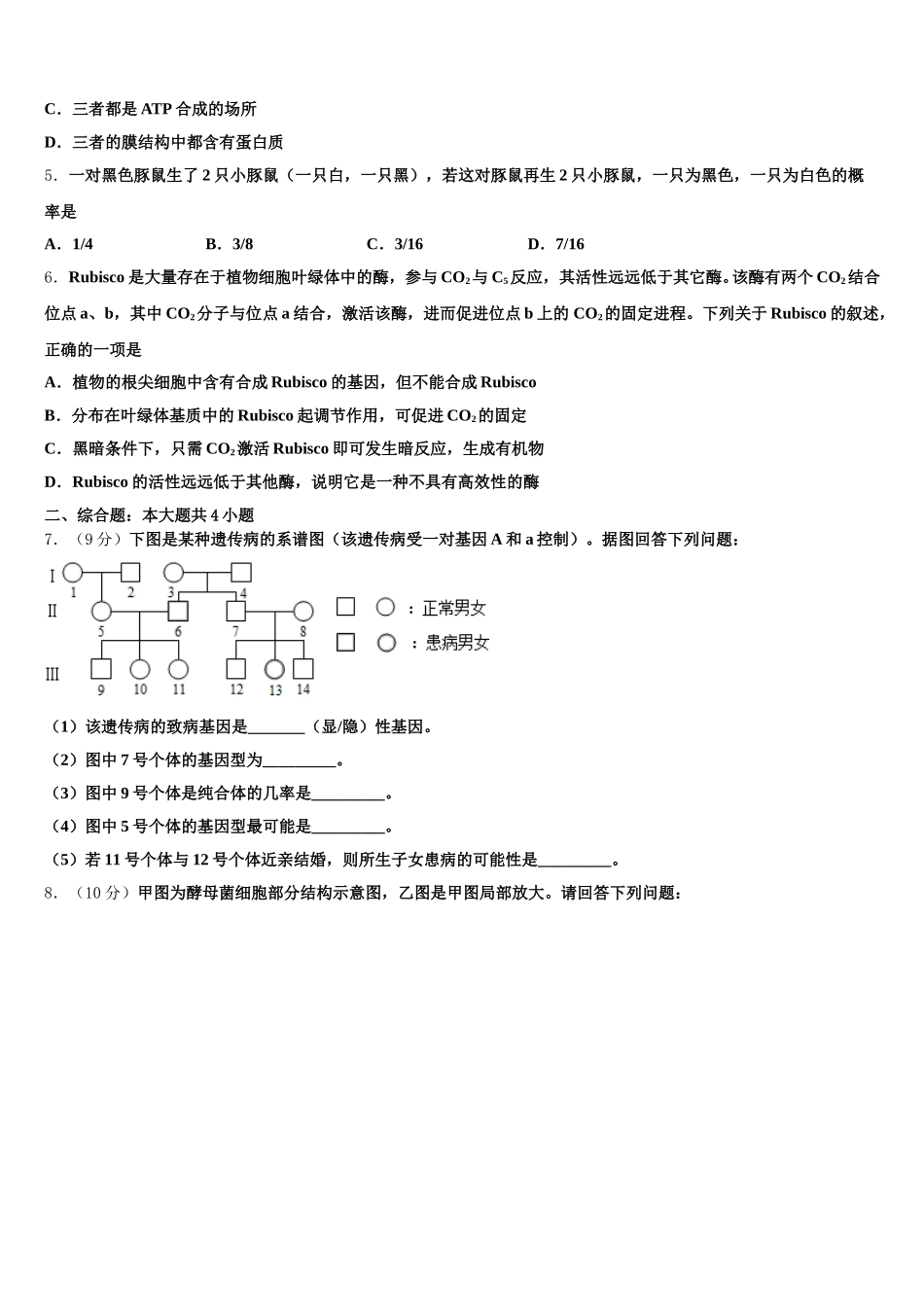 广东省兴宁市水口中学2025届高一生物第二学期期末考试模拟试题含解析_第2页
