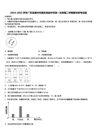2024-2025学年广东省惠州市惠东高级中学高一生物第二学期期末联考试题含解析