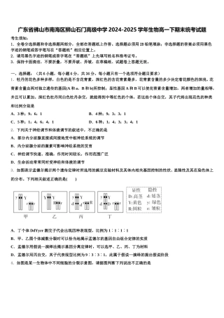 广东省佛山市南海区狮山石门高级中学2024-2025学年生物高一下期末统考试题含解析