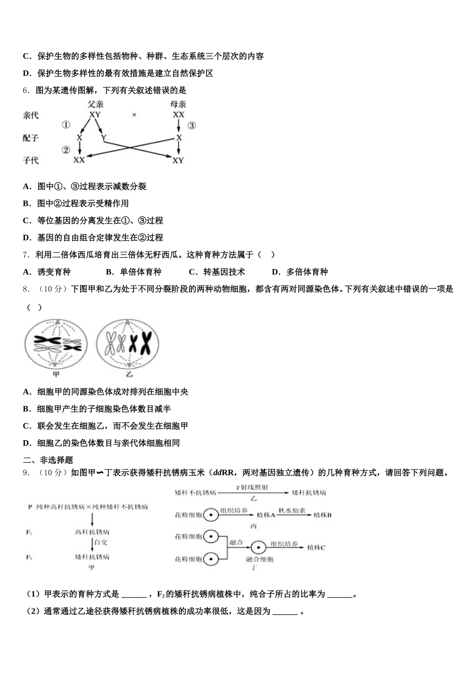 广东省惠来县葵潭中学2024-2025学年高一下生物期末学业质量监测试题含解析_第2页