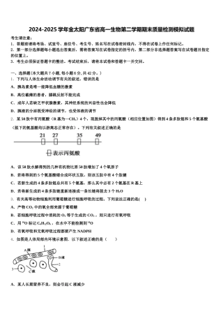 2024-2025学年金太阳广东省高一生物第二学期期末质量检测模拟试题含解析