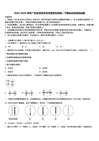 2024-2025学年广东省深圳市龙文教育生物高一下期末达标检测试题含解析