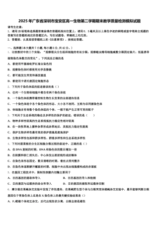 2025年广东省深圳市宝安区高一生物第二学期期末教学质量检测模拟试题含解析