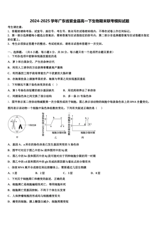 2024-2025学年广东省紫金县高一下生物期末联考模拟试题含解析