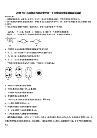 2025年广东省肇庆市重点中学高一下生物期末质量跟踪监视试题含解析