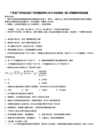 广东省广州市白云区广州外国语学校2025年生物高一第二学期期末考试试题含解析