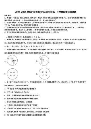 2024-2025学年广东省惠州市示范名校高一下生物期末预测试题含解析