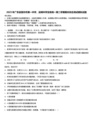 2025年广东省雷州市第一中学、徐闻中学生物高一第二学期期末综合测试模拟试题含解析