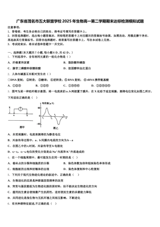 广东省茂名市五大联盟学校2025年生物高一第二学期期末达标检测模拟试题含解析