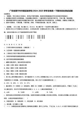广东省普宁市华美实验学校2024-2025学年生物高一下期末综合测试试题含解析