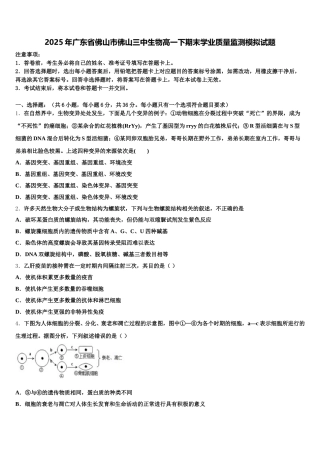 2025年广东省佛山市佛山三中生物高一下期末学业质量监测模拟试题含解析