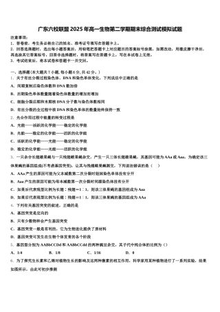 广东六校联盟2025年高一生物第二学期期末综合测试模拟试题含解析