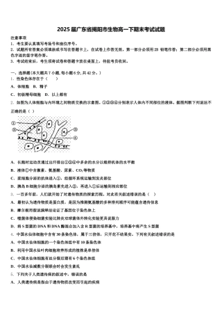 2025届广东省揭阳市生物高一下期末考试试题含解析
