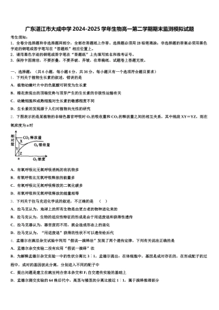广东湛江市大成中学2024-2025学年生物高一第二学期期末监测模拟试题含解析