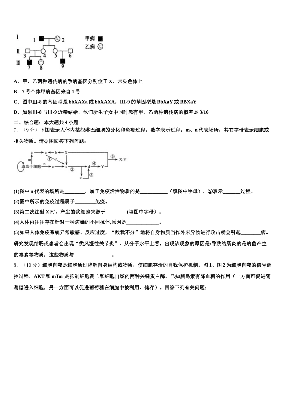 2025年广东省广州市广东第二师范学院番禺附中高一生物第二学期期末学业水平测试模拟试题含解析_第2页