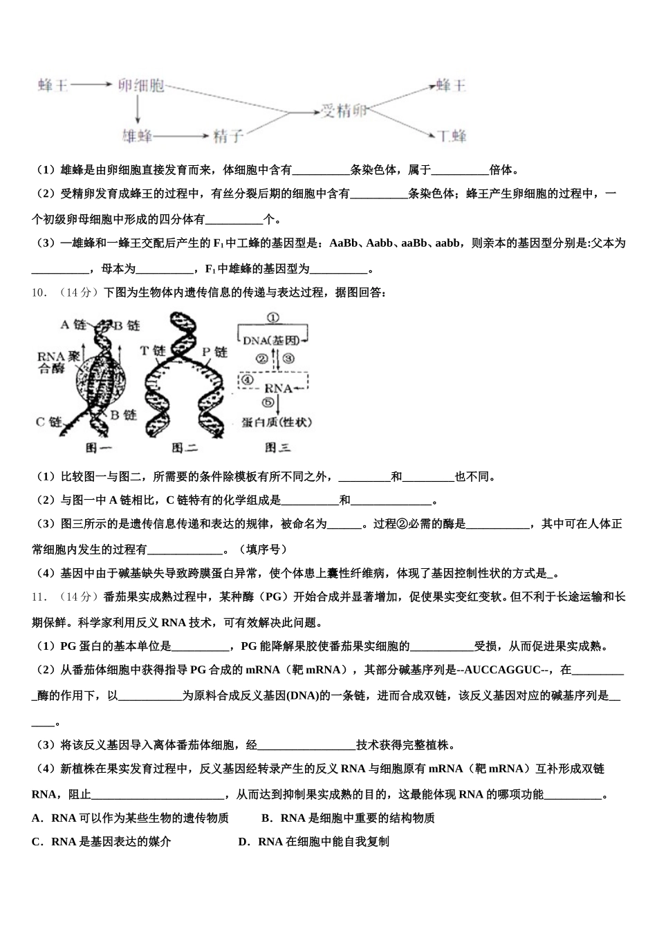 广东省执信中学、广州二中、广州六中、广雅中学四校2025年高一生物第二学期期末预测试题含解析_第3页