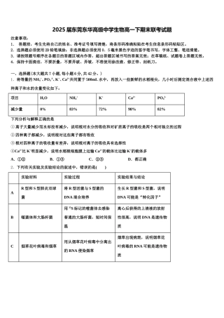 2025届东莞东华高级中学生物高一下期末联考试题含解析