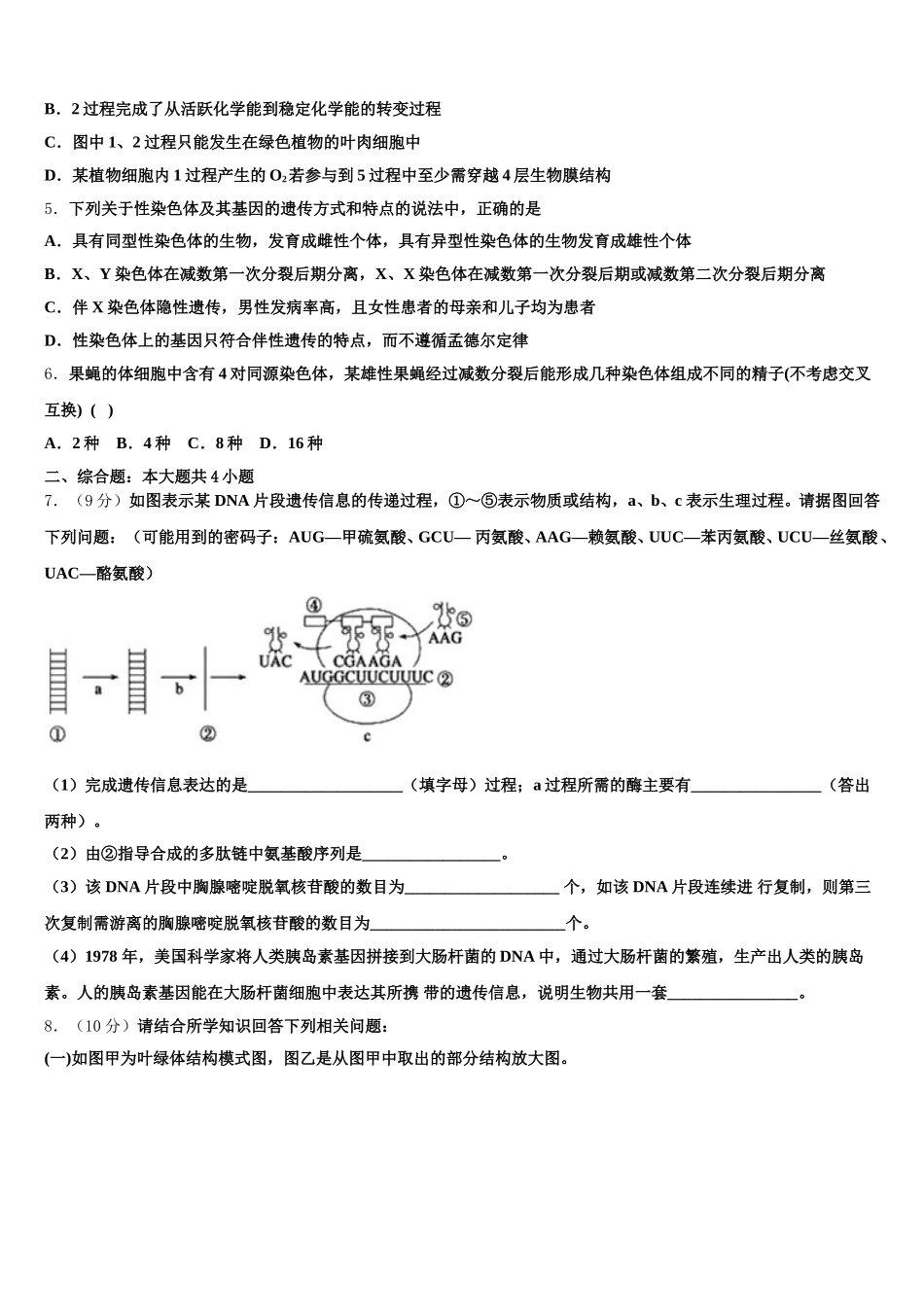 广东省深圳市卓识教育深圳实验部2024-2025学年高一下生物期末检测模拟试题含解析_第2页