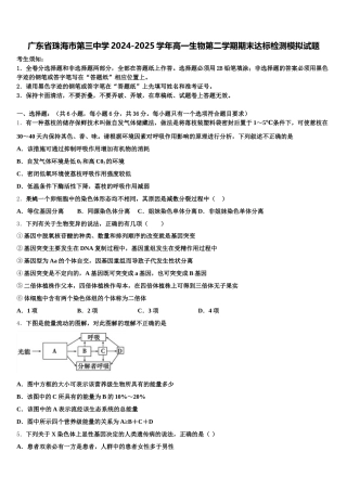 广东省珠海市第三中学2024-2025学年高一生物第二学期期末达标检测模拟试题含解析