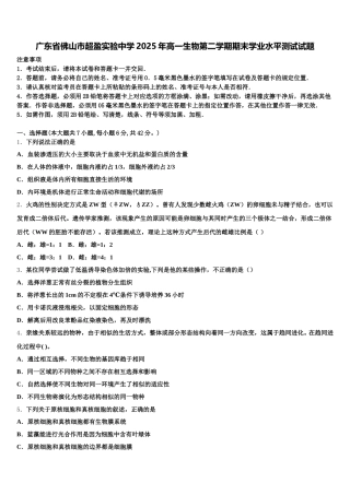 广东省佛山市超盈实验中学2025年高一生物第二学期期末学业水平测试试题含解析