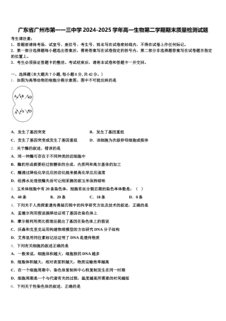 广东省广州市第一一三中学2024-2025学年高一生物第二学期期末质量检测试题含解析