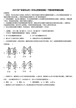 2025年广东省中山市一中丰山学部生物高一下期末联考模拟试题含解析