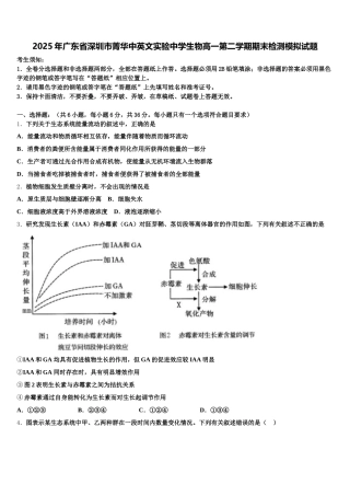2025年广东省深圳市菁华中英文实验中学生物高一第二学期期末检测模拟试题含解析