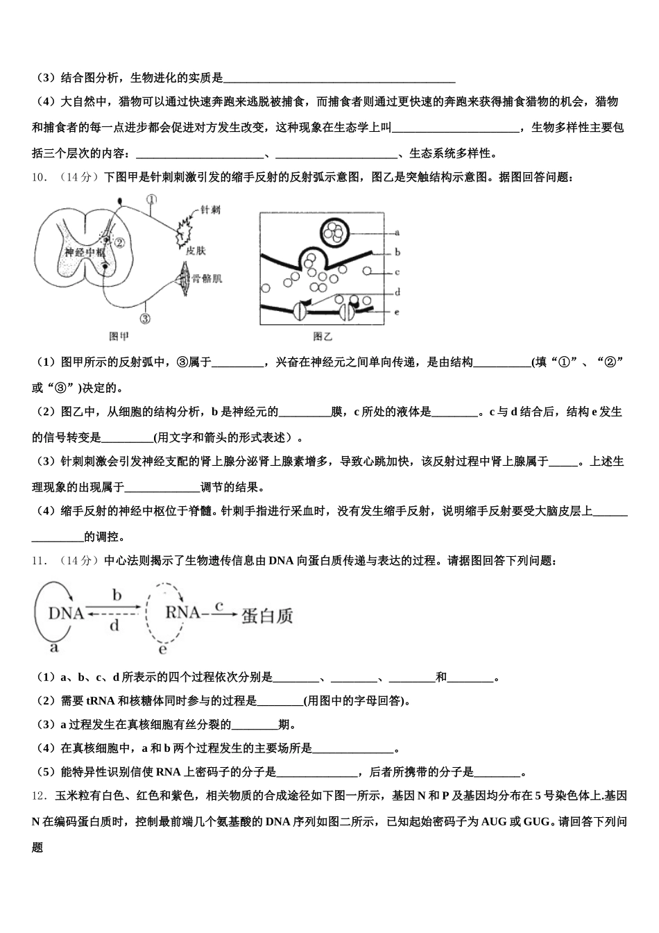 广东省阳东广雅中学2025届高一下生物期末学业质量监测试题含解析_第3页