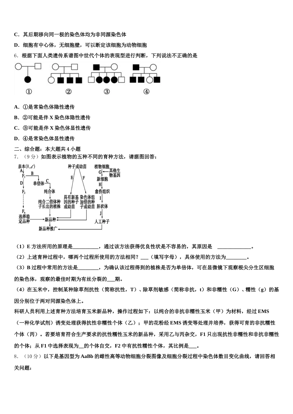 2024-2025学年广东省珠海市第二中学生物高一下期末复习检测模拟试题含解析_第2页