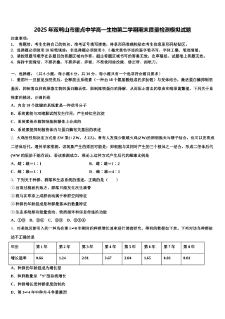 2025年双鸭山市重点中学高一生物第二学期期末质量检测模拟试题含解析