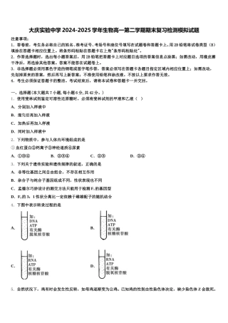 大庆实验中学2024-2025学年生物高一第二学期期末复习检测模拟试题含解析