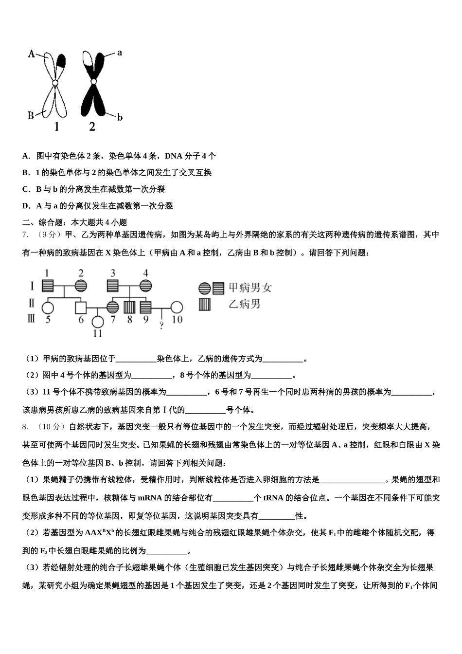 2025届黑龙江省齐齐哈尔市“四校联盟”生物高一下期末教学质量检测模拟试题含解析_第2页