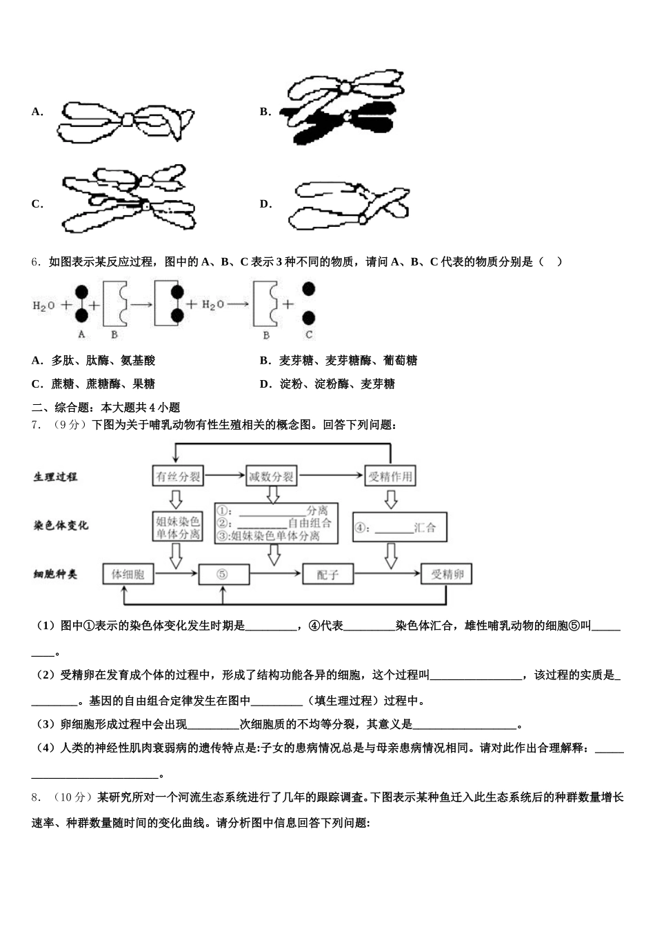2024-2025学年黑龙江省大庆市大庆中学高一下生物期末经典试题含解析_第2页