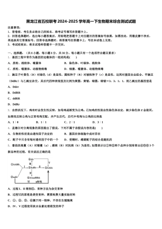 黑龙江省五校联考2024-2025学年高一下生物期末综合测试试题含解析
