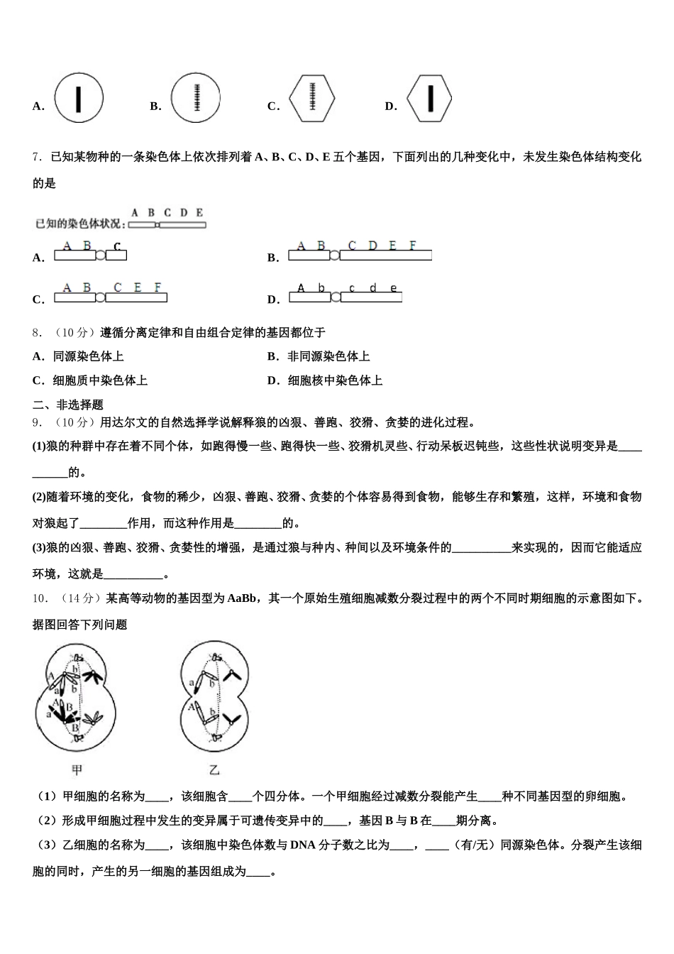 2025届黑龙江省大庆市大庆实验中学生物高一第二学期期末达标检测模拟试题含解析_第2页
