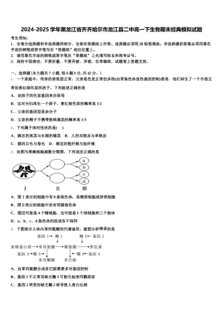 2024-2025学年黑龙江省齐齐哈尔市龙江县二中高一下生物期末经典模拟试题含解析