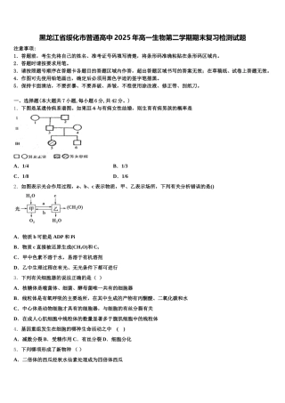 黑龙江省绥化市普通高中2025年高一生物第二学期期末复习检测试题含解析