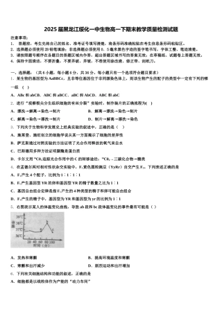 2025届黑龙江绥化一中生物高一下期末教学质量检测试题含解析