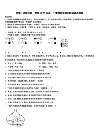 黑龙江省肇东第一中学2025年高一下生物期末学业质量监测试题含解析