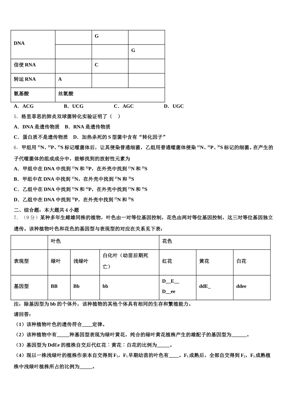 2024-2025学年黑龙江省大庆实验中学高一下生物期末达标检测试题含解析_第2页